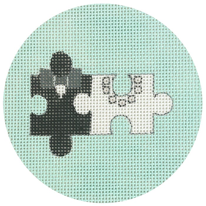 Bride and Groom Puzzle Round Painted Canvas Alice Peterson Company - 1