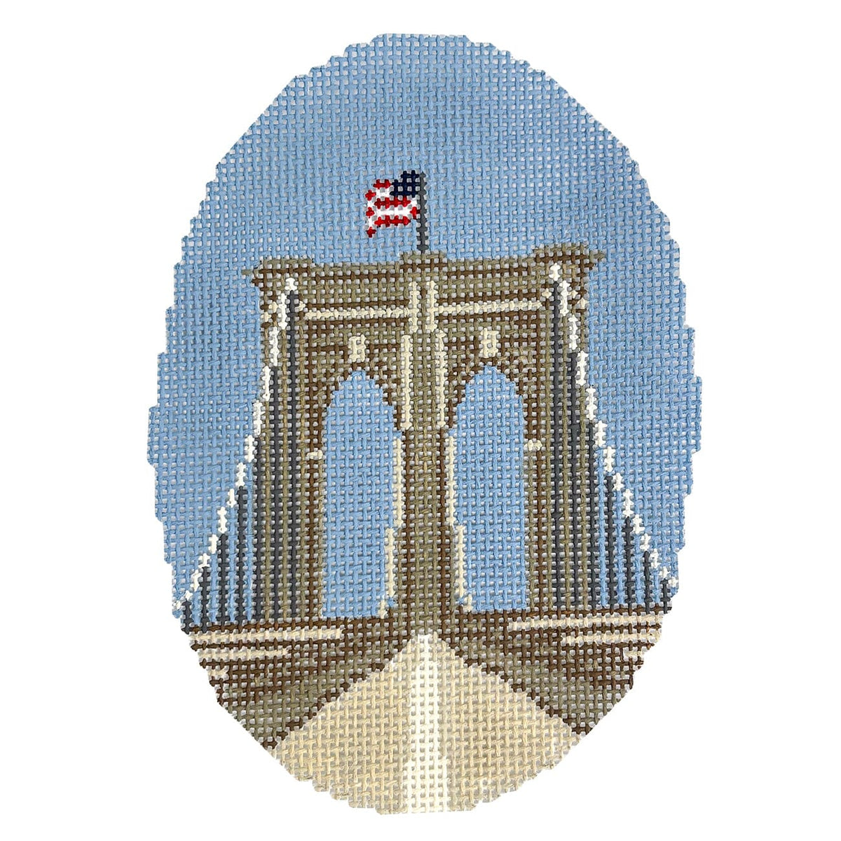 Brooklyn Bridge Oval Painted Canvas Dogwood Needlepoint - 1