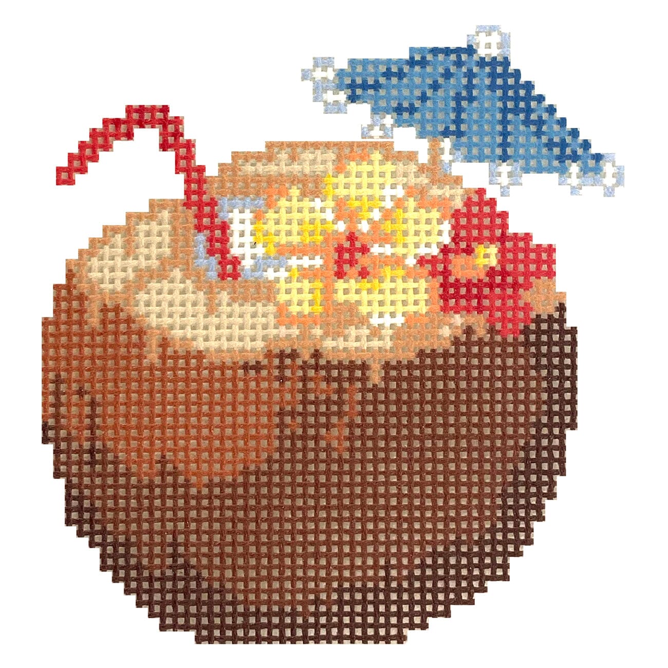 Brown Coconut Drink Painted Canvas Lucky Lotus Needlepoint - 1