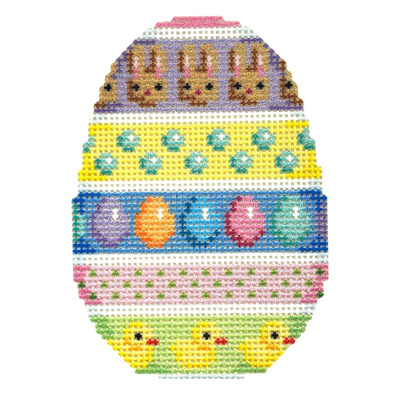 Bunnies/Eggs/Chicks Horizontal Striped Egg Printed Canvas Two Sisters Needlepoint