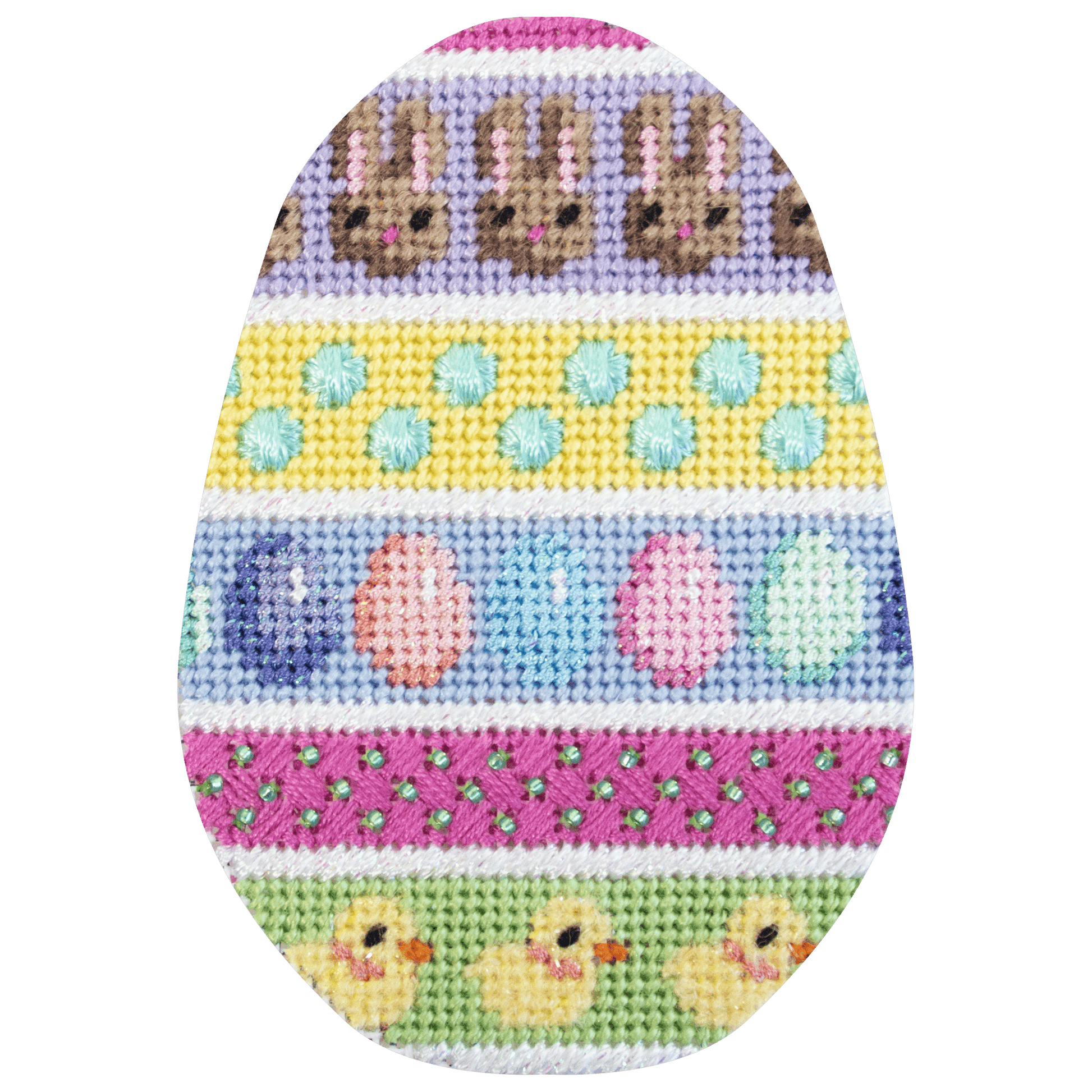 Bunnies/Eggs/Chicks Horizontal Striped Egg with Stitch Guide Painted Canvas Associated Talents 