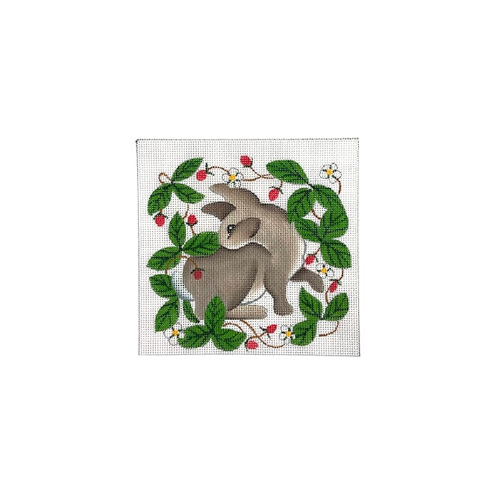 Bunny in Strawberries 5x5 Painted Canvas Susan Roberts Needlepoint Designs Inc. - 1