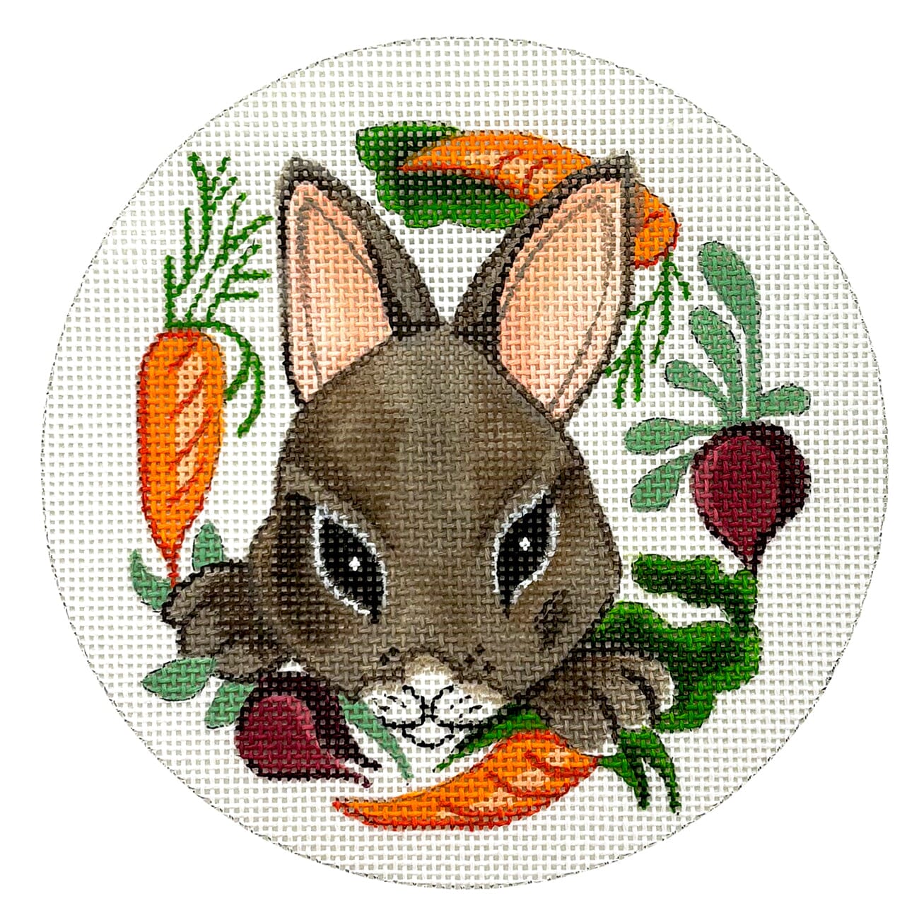 Bunny in Vegetables Round Painted Canvas Susan Roberts Needlepoint Designs Inc. - 1