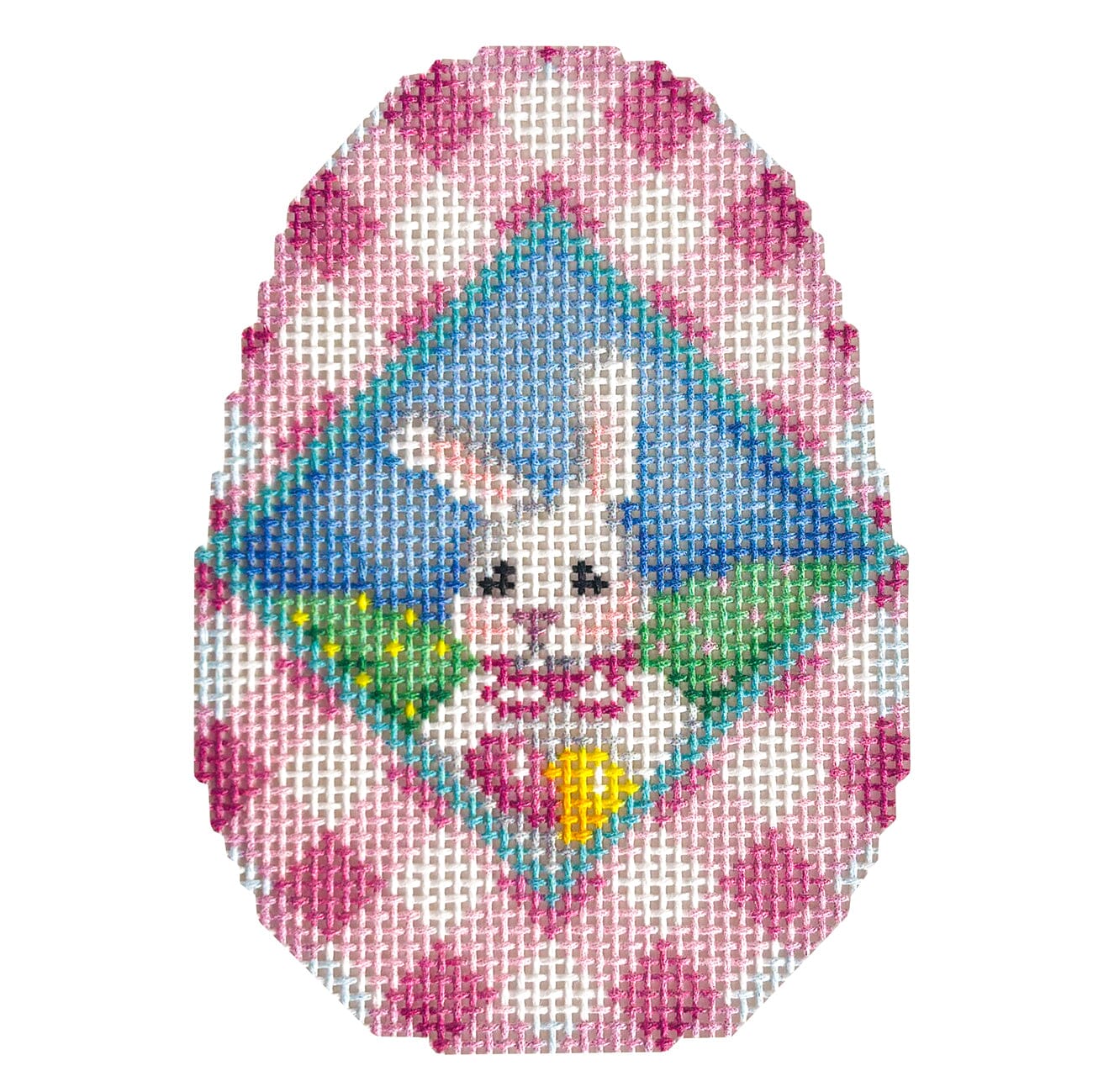 Bunny w/ Eggs/Gingham Egg Printed Canvas Two Sisters Needlepoint - 1