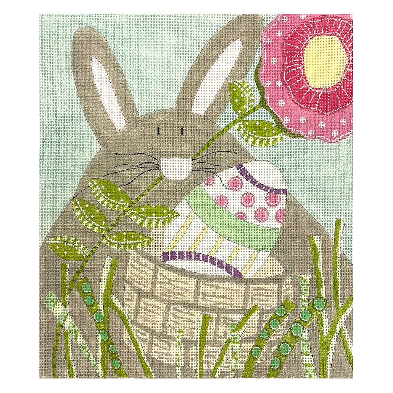 Bunny with Basket Painted Canvas ditto! Needle Point Works - 1