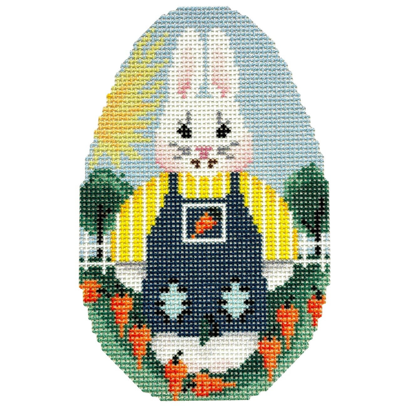 Bunny/Overalls Egg Printed Canvas Two Sisters Needlepoint