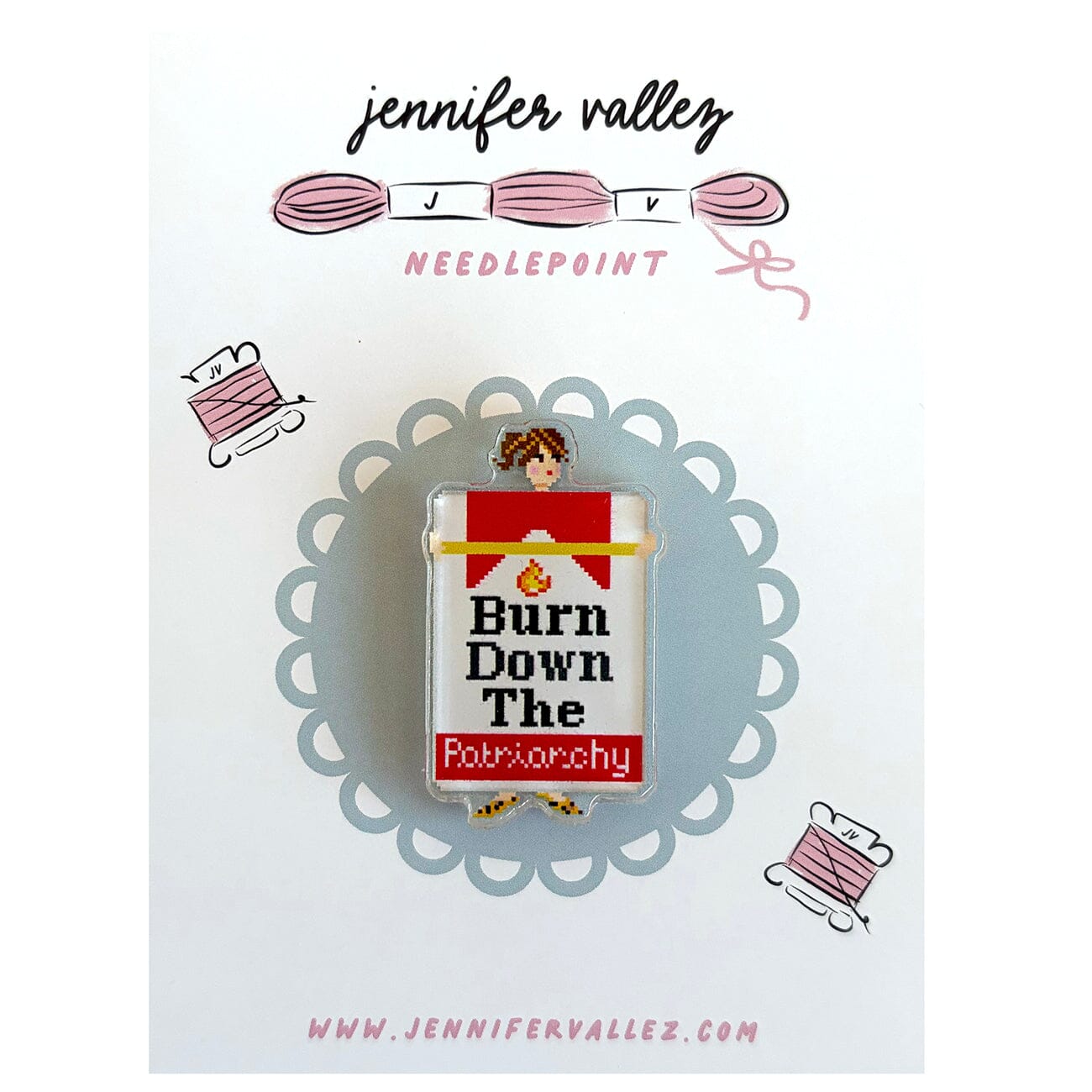 Burn Down The Patriarchy Acrylic Needle Minder Accessories Jennifer Vallez Needlepoint - 1
