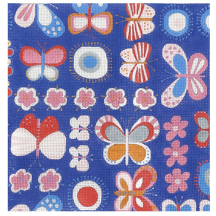 Butterfly on Blue Pattern Painted Canvas All About Stitching/The Collection Design - 1
