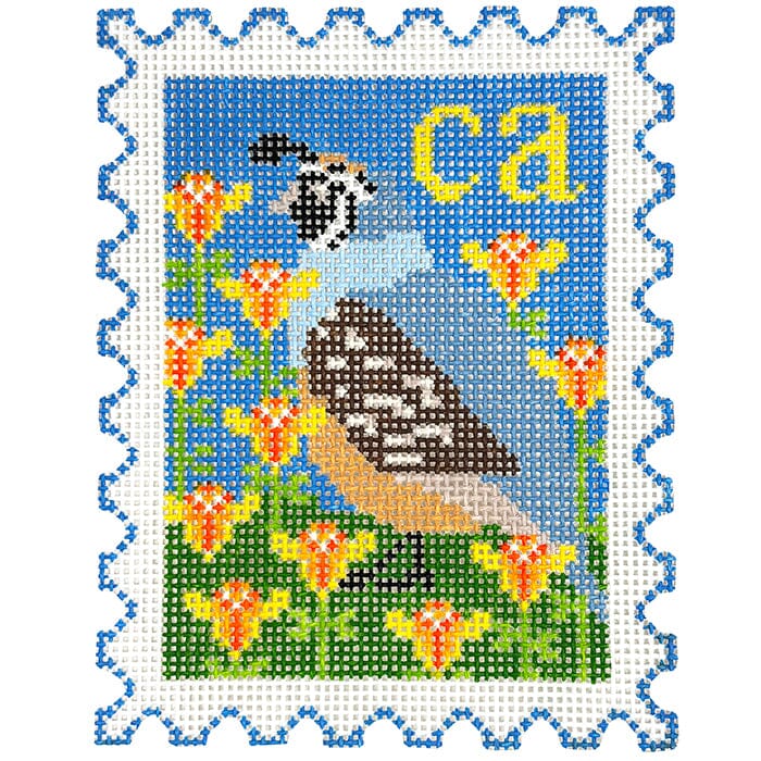 California State Bird & Flower Stamp Painted Canvas Wipstitch Needleworks - 1