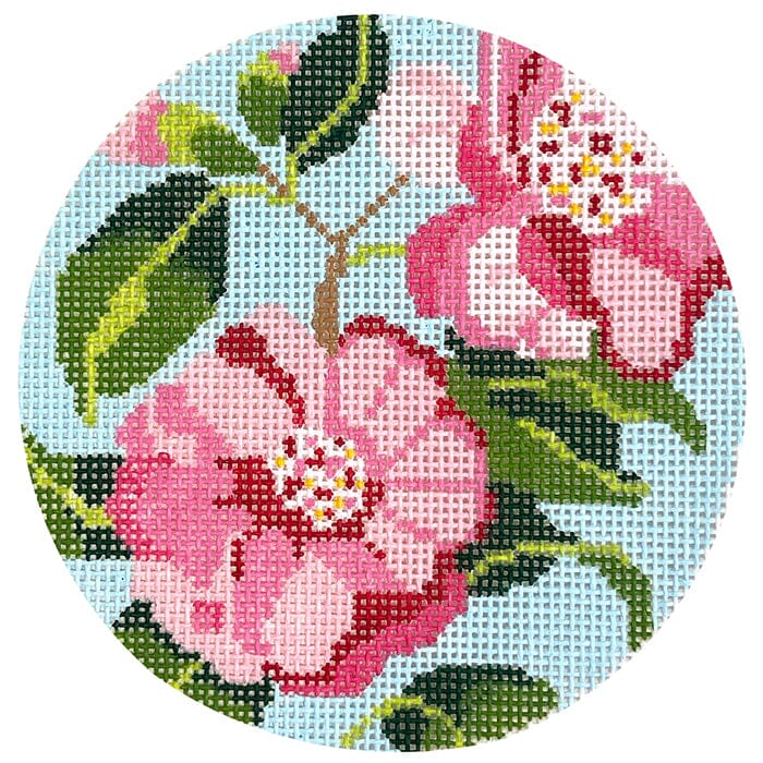 Camellia 4" Round Painted Canvas Blueberry Point Canvas - 1