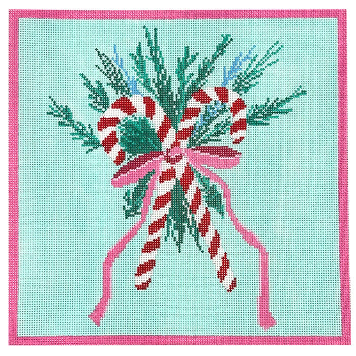 Candy Cane Bow 8" Square Painted Canvas Initial K Studio - 1