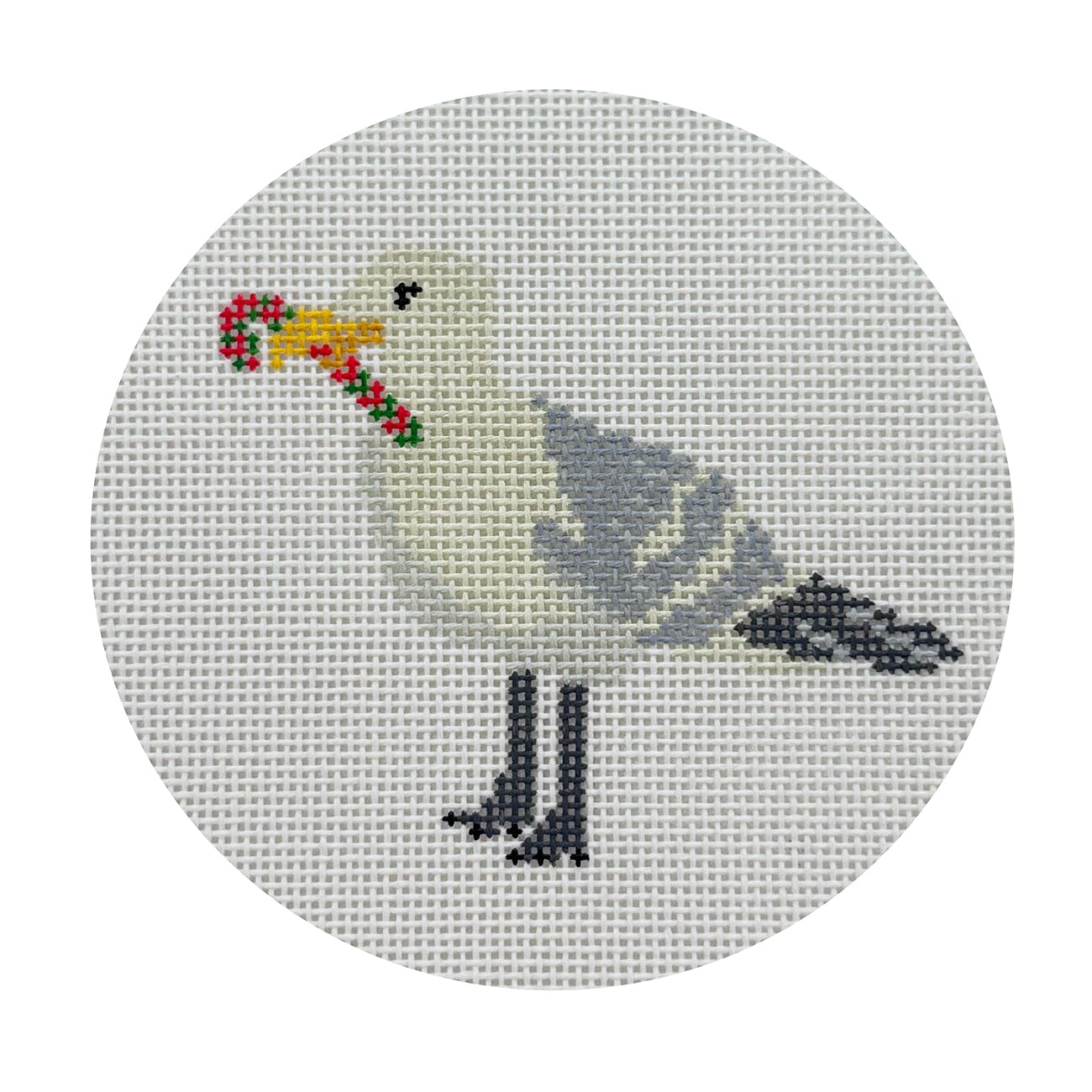 Candy Cane Seagull Round Painted Canvas Walker's Needlepoint - 1