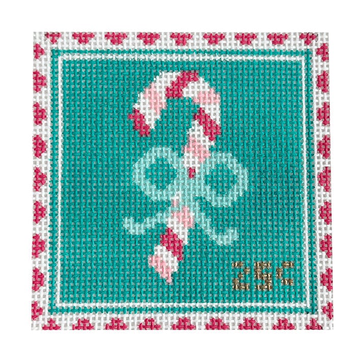 Candy Cane Stamp Painted Canvas Stitch Rock Designs