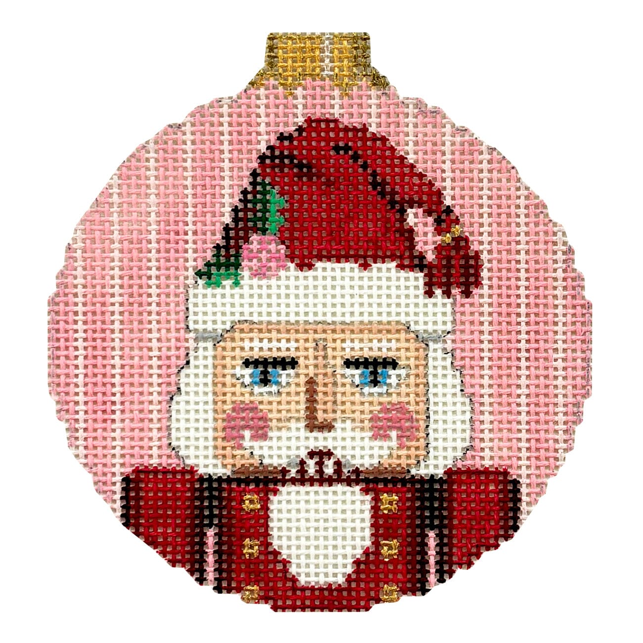 Candy Santa, 3.25" Round Painted Canvas Susan Roberts Needlepoint Designs Inc. - 1
