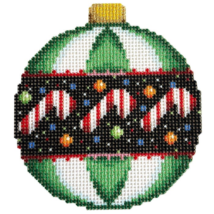 Candy/Green Stripes Ball Ornament Printed Canvas Two Sisters Needlepoint