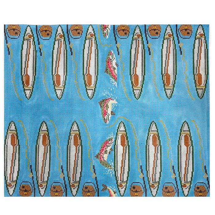 Canoe Backgammon Board Painted Canvas Anne Fisher Needlepoint LLC - 1