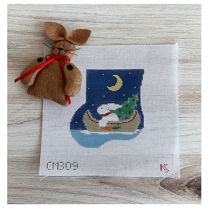 Canoe Bunny Mini Sock w/Bunny Insert Painted Canvas Kathy Schenkel Designs - 1