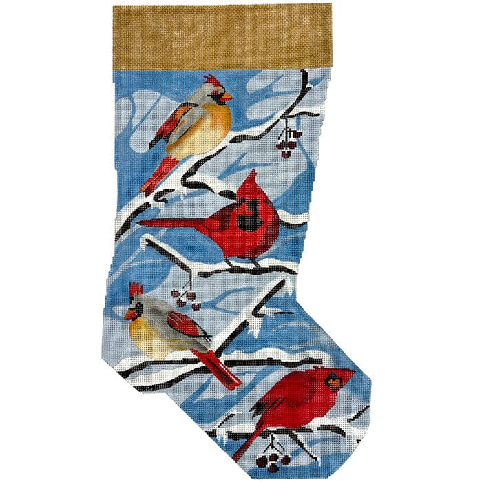 Cardinal Pairs Stocking Painted Canvas Melissa Prince Designs - 1