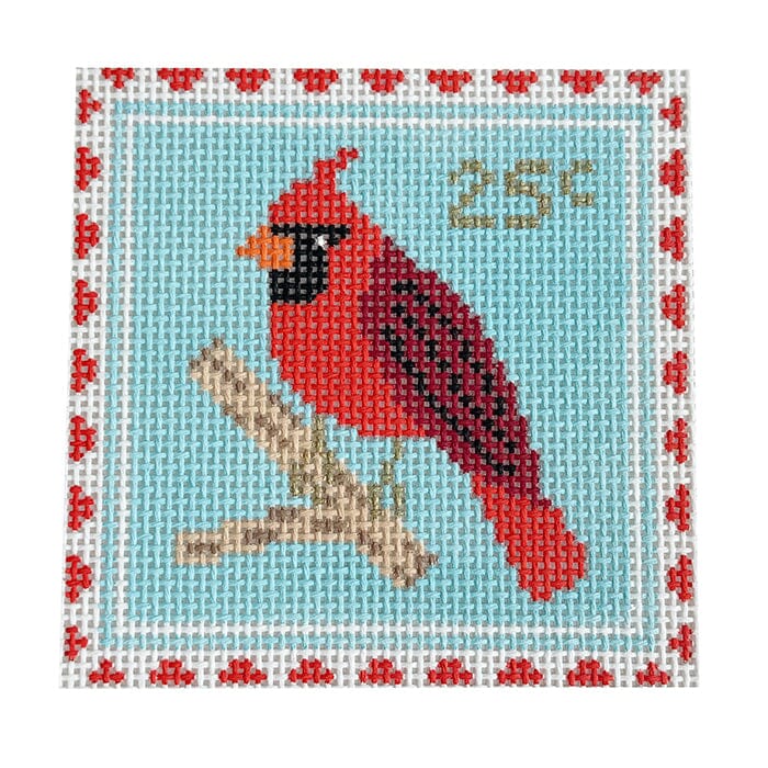 Cardinal Stamp Painted Canvas Stitch Rock Designs