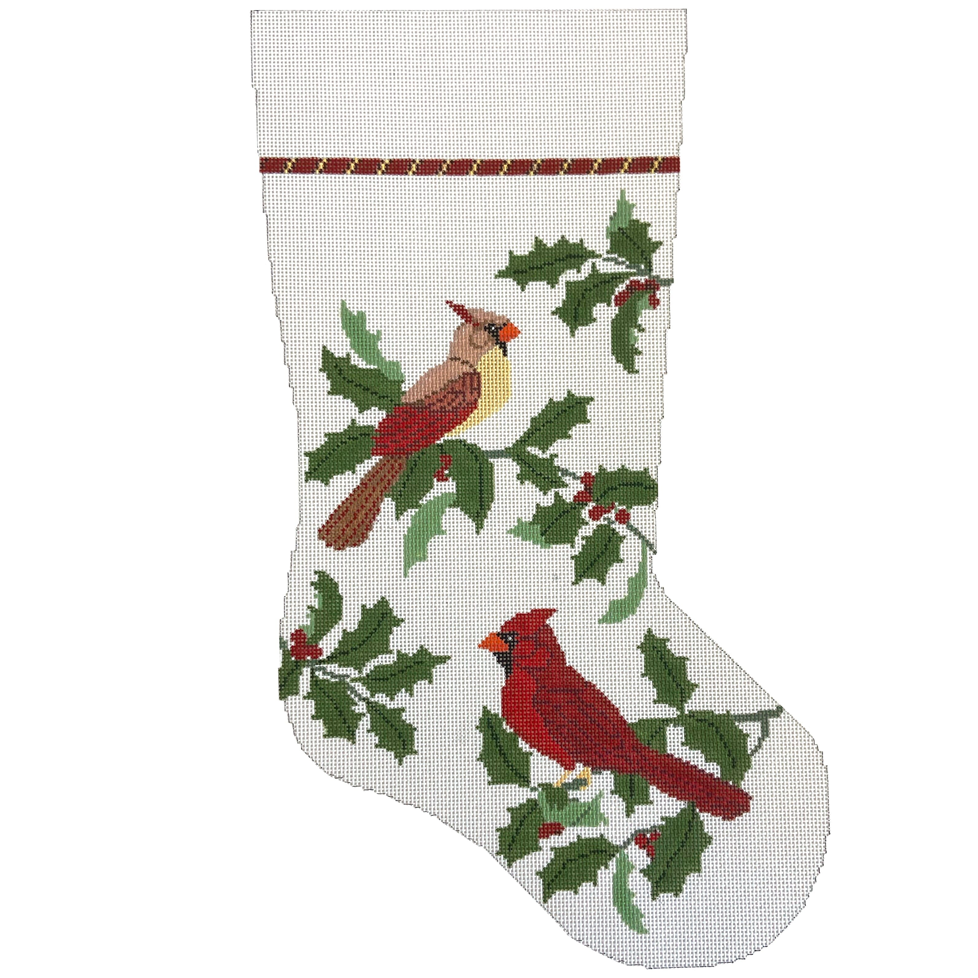 Cardinals in Holly, Stocking Painted Canvas Susan Roberts Needlepoint Designs Inc. - 1