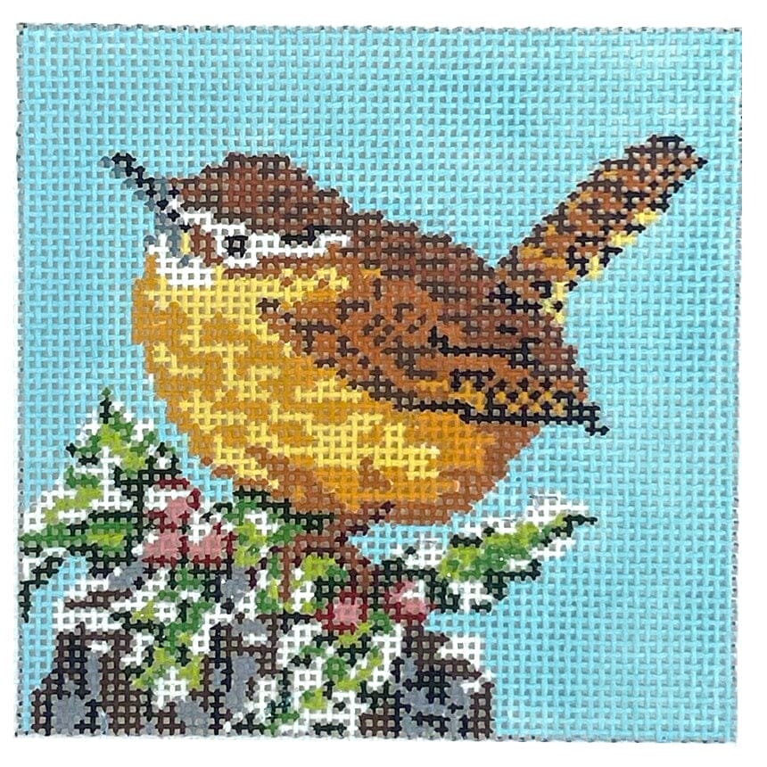 Carolina Wren 4x4 Painted Canvas Needle Crossings - 1