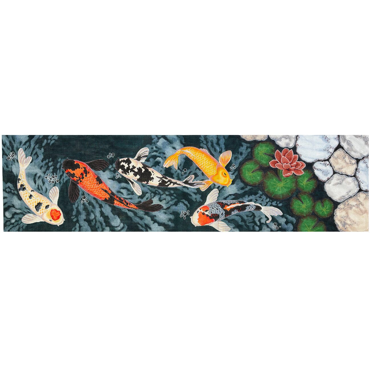 Carp & Water Lily Tablerunner Painted Canvas Shorebird Studio - 1