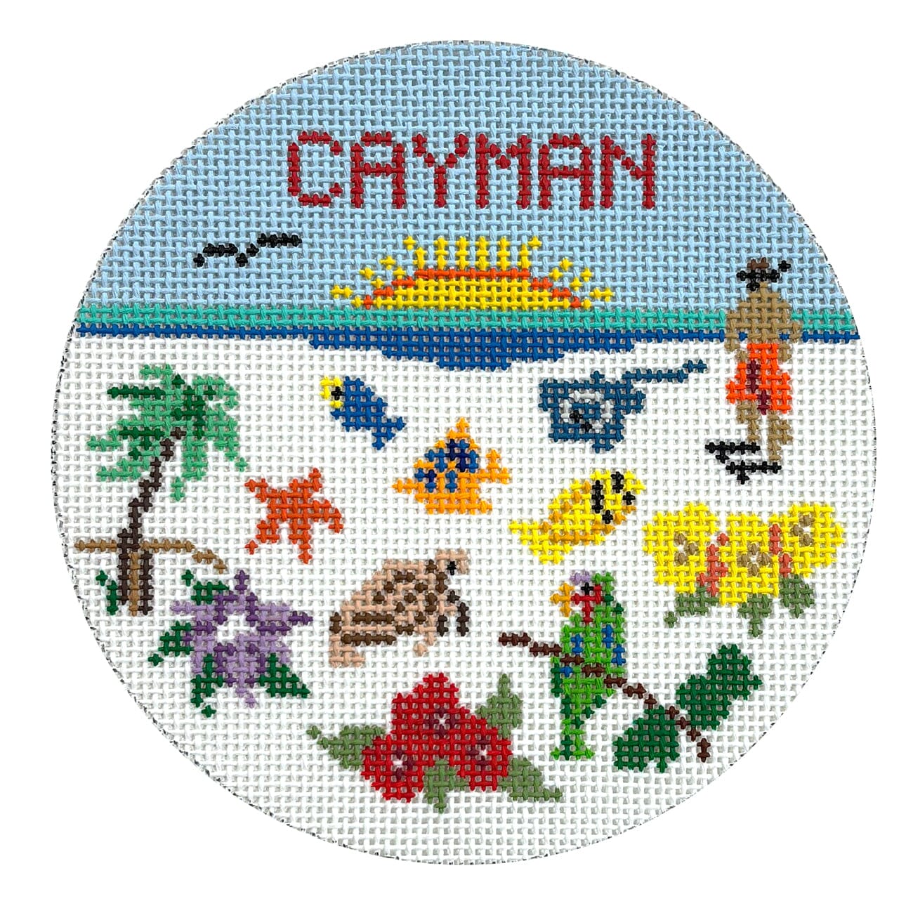 Cayman Travel Round Painted Canvas Atlantic Blue Canvas - 1
