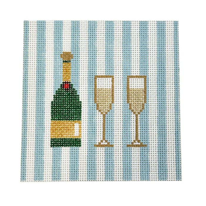 Champagne 4" Coaster Blue Stripes Painted Canvas Kangaroo Paw Designs - 1