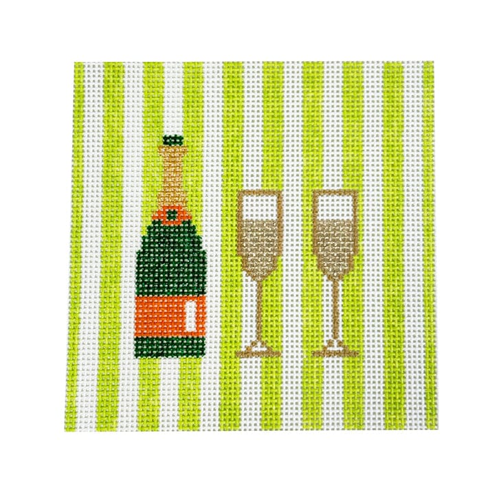 Champagne 4" Coaster Lime Stripes Painted Canvas Kangaroo Paw Designs - 1