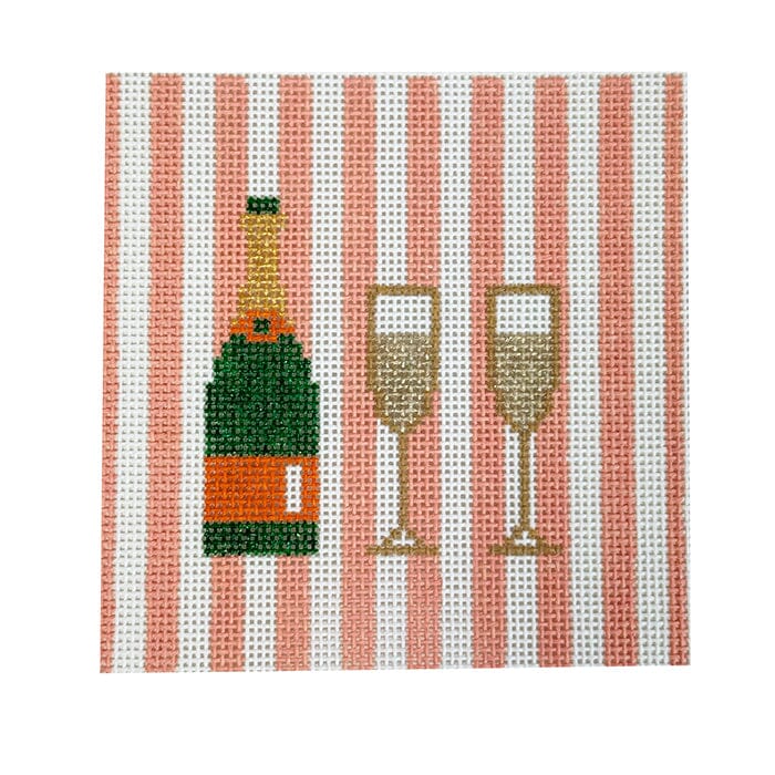 Champagne 4" Coaster Peach Stripes Painted Canvas Kangaroo Paw Designs - 1