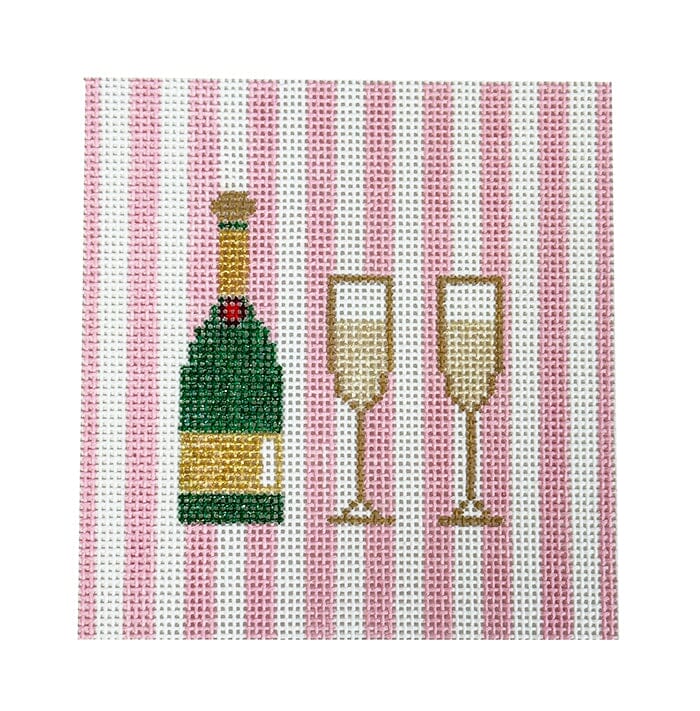 Champagne 4" Coaster Pink Stripes Painted Canvas Kangaroo Paw Designs - 1