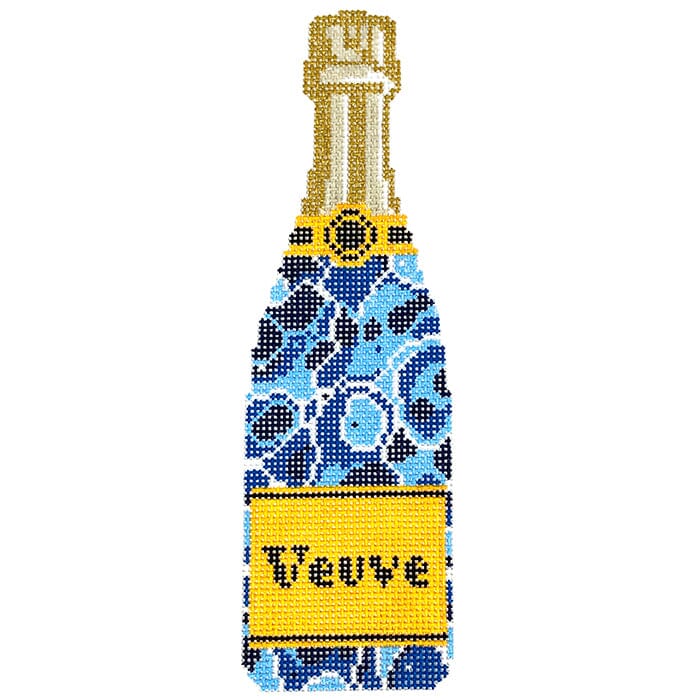 Champagne Bottle Blue Marble Painted Canvas C'ate La Vie - 1