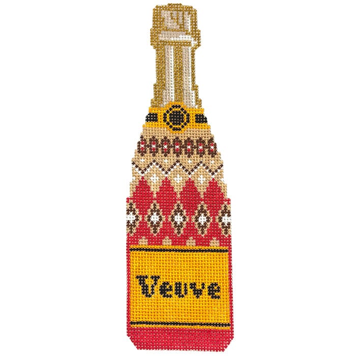 Champagne Bottle Fair Isle Painted Canvas C'ate La Vie - 1