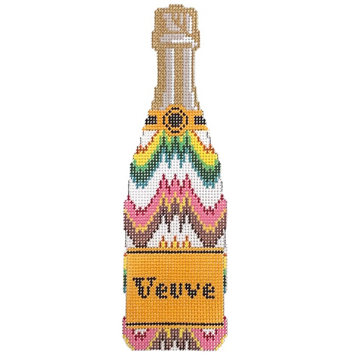 Champagne Bottle Flame Stitch Painted Canvas C'ate La Vie - 1