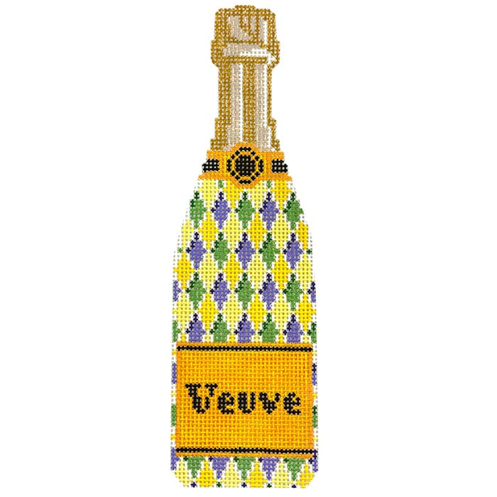 Champagne Bottle Harlequin Painted Canvas C'ate La Vie - 1