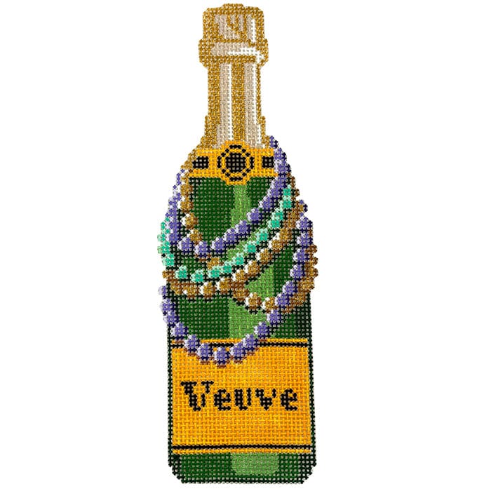 Champagne Bottle Mardi Gras Beads Painted Canvas C'ate La Vie - 1