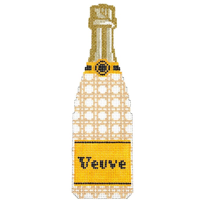 Champagne Bottle Rattan Cane Painted Canvas C'ate La Vie - 1