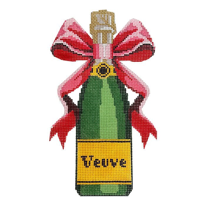 Champagne Bottle Red Bow Painted Canvas C'ate La Vie - 1