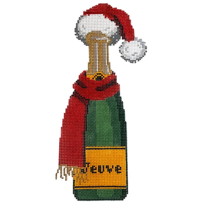 Champagne Bottle Santa Hat and Scarf Painted Canvas C'ate La Vie - 1