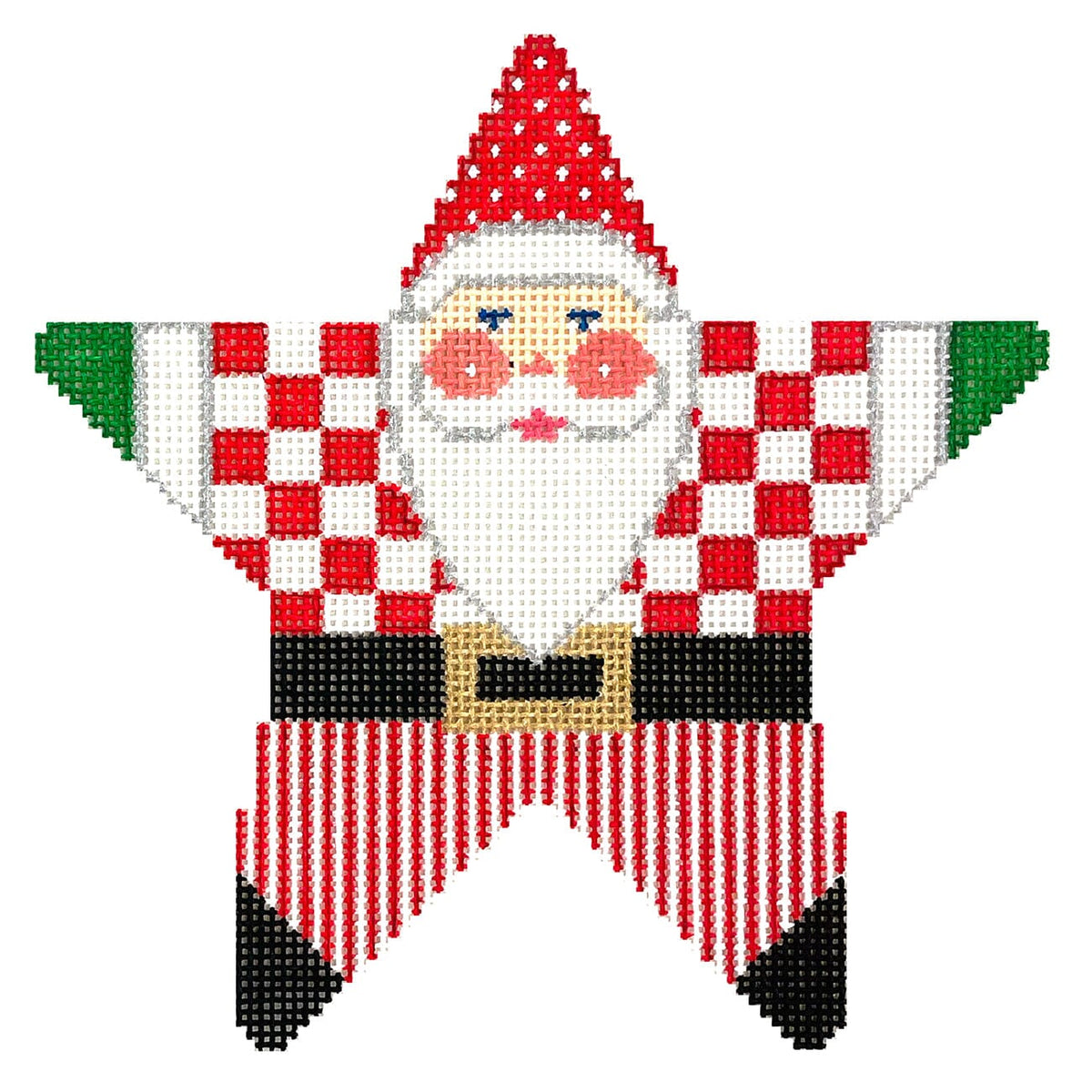 Checkered Star Santa Painted Canvas Shelly Tribbey - 1
