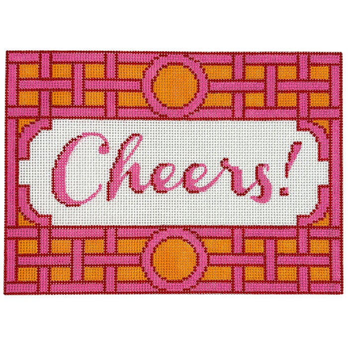 Cheers! Trellis Border Pinks & Tangerine Painted Canvas Kate Dickerson Needlepoint Collections - 1
