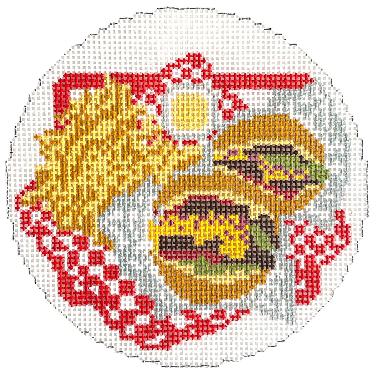 Cheeseburgers Round Painted Canvas Atlantic Blue Canvas - 1
