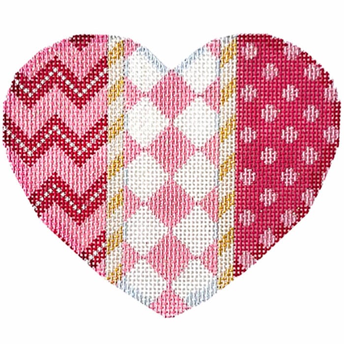 Chevron/Harlequin/Dots Large Heart Printed Canvas Two Sisters Needlepoint