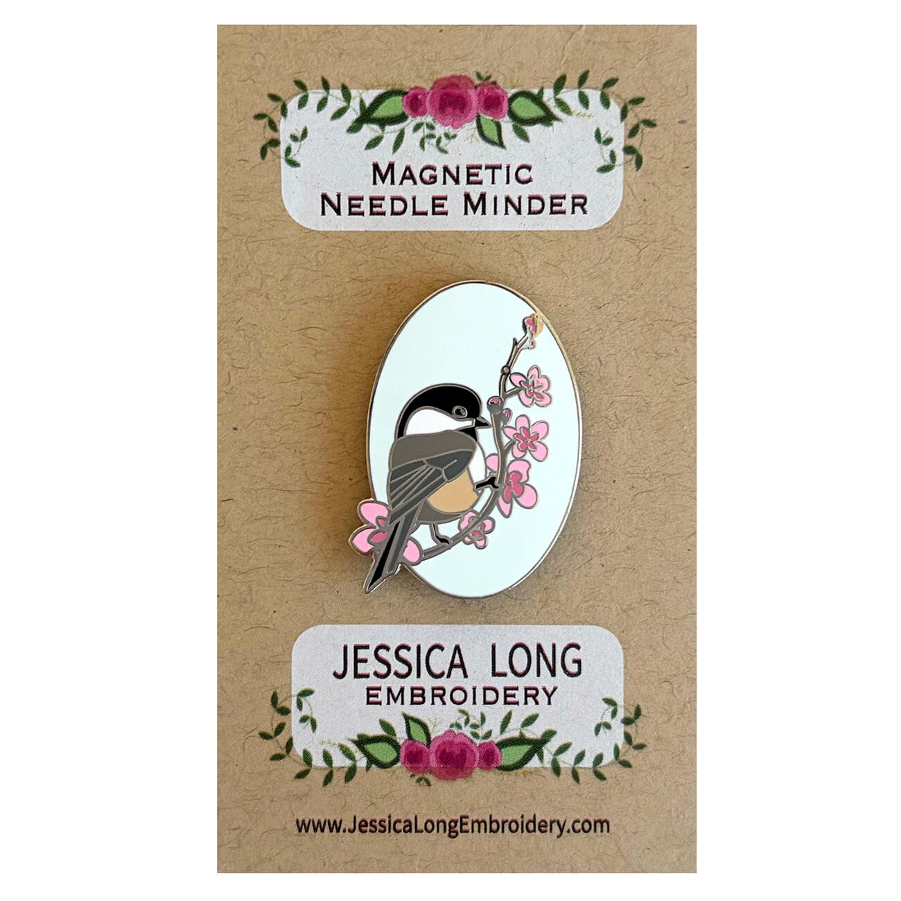 Chickadee Enamel Needle Minder Accessories Jessica Long Embroidery - 1