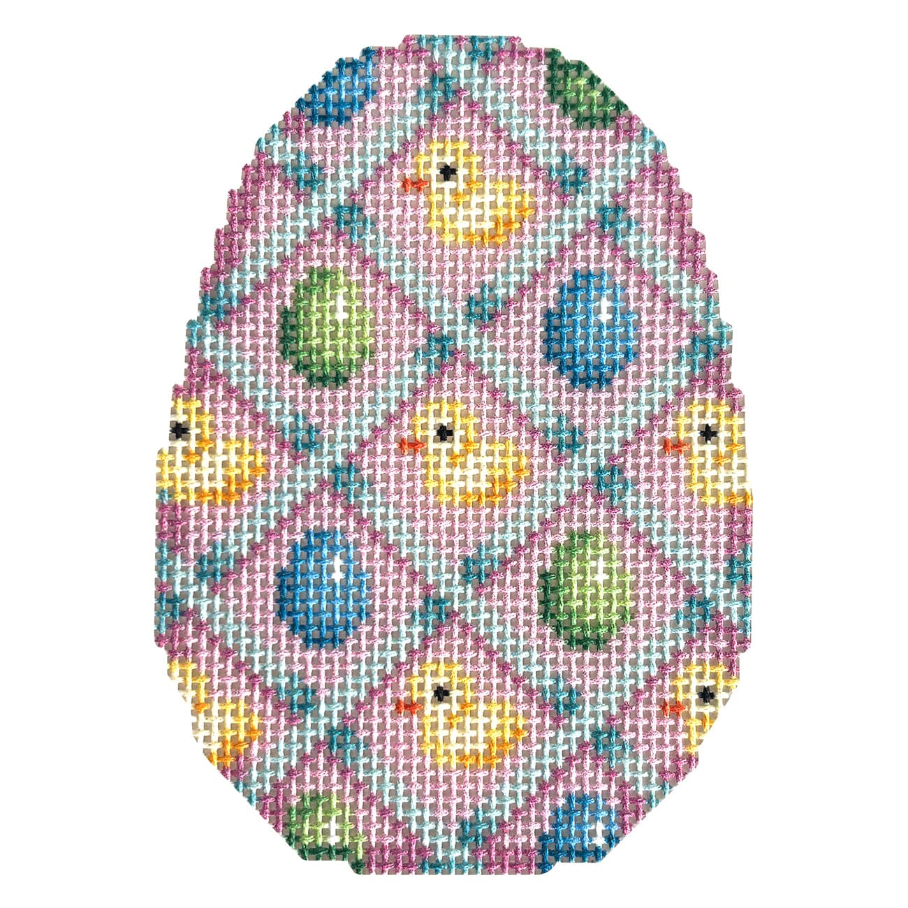Chicks in Lattice Egg Printed Canvas Two Sisters Needlepoint - 1
