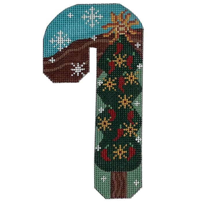 Chili Pepper Tree Candy Cane Painted Canvas Danji Designs - 1
