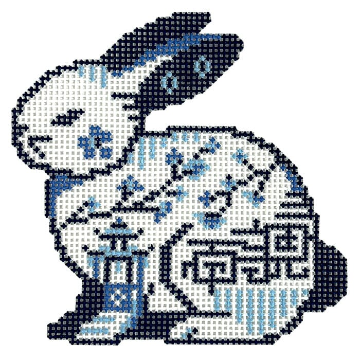 Chinoiserie Bunny Painted Canvas Prepsetter - 1
