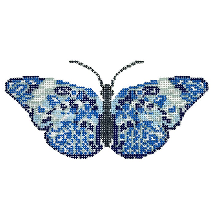 Chinoiserie Butterfly Ornament on 18 Painted Canvas Initial K Studio - 1