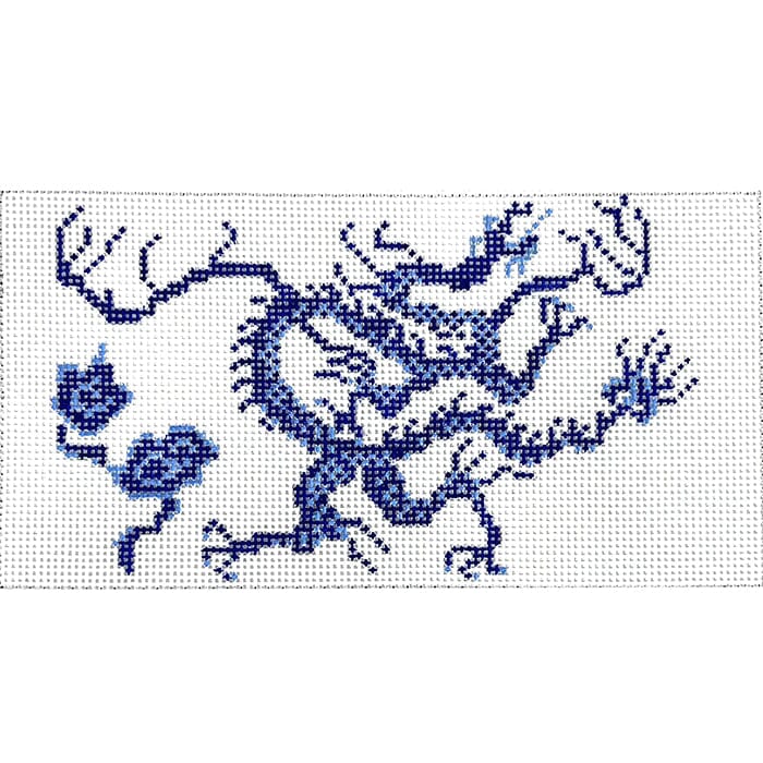 Chinoiserie Dragon Clutch Insert Blue Painted Canvas The Gingham Stitchery - 1