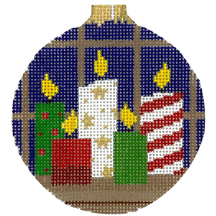 Christmas Candles, 3.25" Round Painted Canvas Susan Roberts Needlepoint Designs Inc. - 1